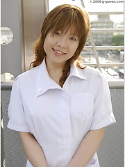 Brown-haired nurse Erika Aizawa showing asian charm