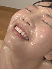 Japanese dark-haired girl cum bukkake