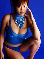 Yoko Matsugane posing in sexy blue bikini