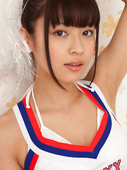 Yuuri Shiina Asian has hot curves in cheerleader outfit and heels
