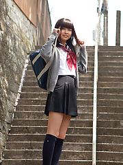 Yuuri Shiina Asian in school uniform is so cute while walking