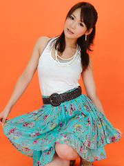 Yumi Asian is such cute and playful honey in white top and skirt